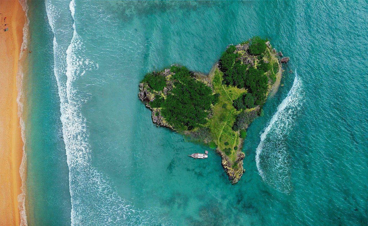 island, heart, ocean